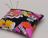 Large Emery Pincushion  -  Day of the Dead - Sugar Skull Wedding Couple