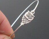 Little Owl Bracelet - Cute Owl Jewelry - Owl Bangle Bracelet, Silver Owl Charm Bracelet, Dainty, Delicate, Thin Bangle