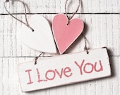 Love Wedding Sign And Hearts . I Love You Wooden Sign And Two Hearts Set.