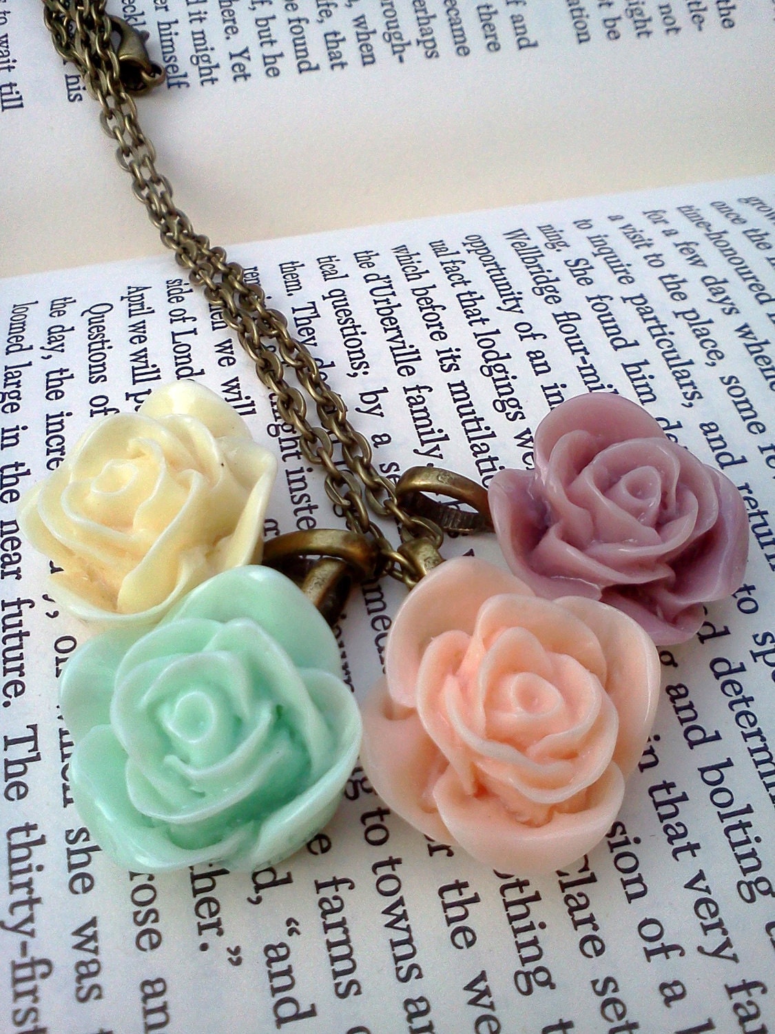 Victorian Rose Cabochon Necklace in Pretty Pastels