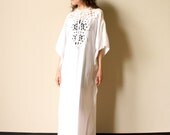Bohemian Wedding Dress - vintage 70s white maxi length caftan, floral openwork crochet trim
