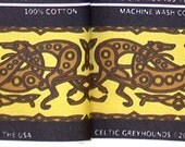 Celtic Knot Greyhound Fabric Cotton Sateen, Yellow and brown.