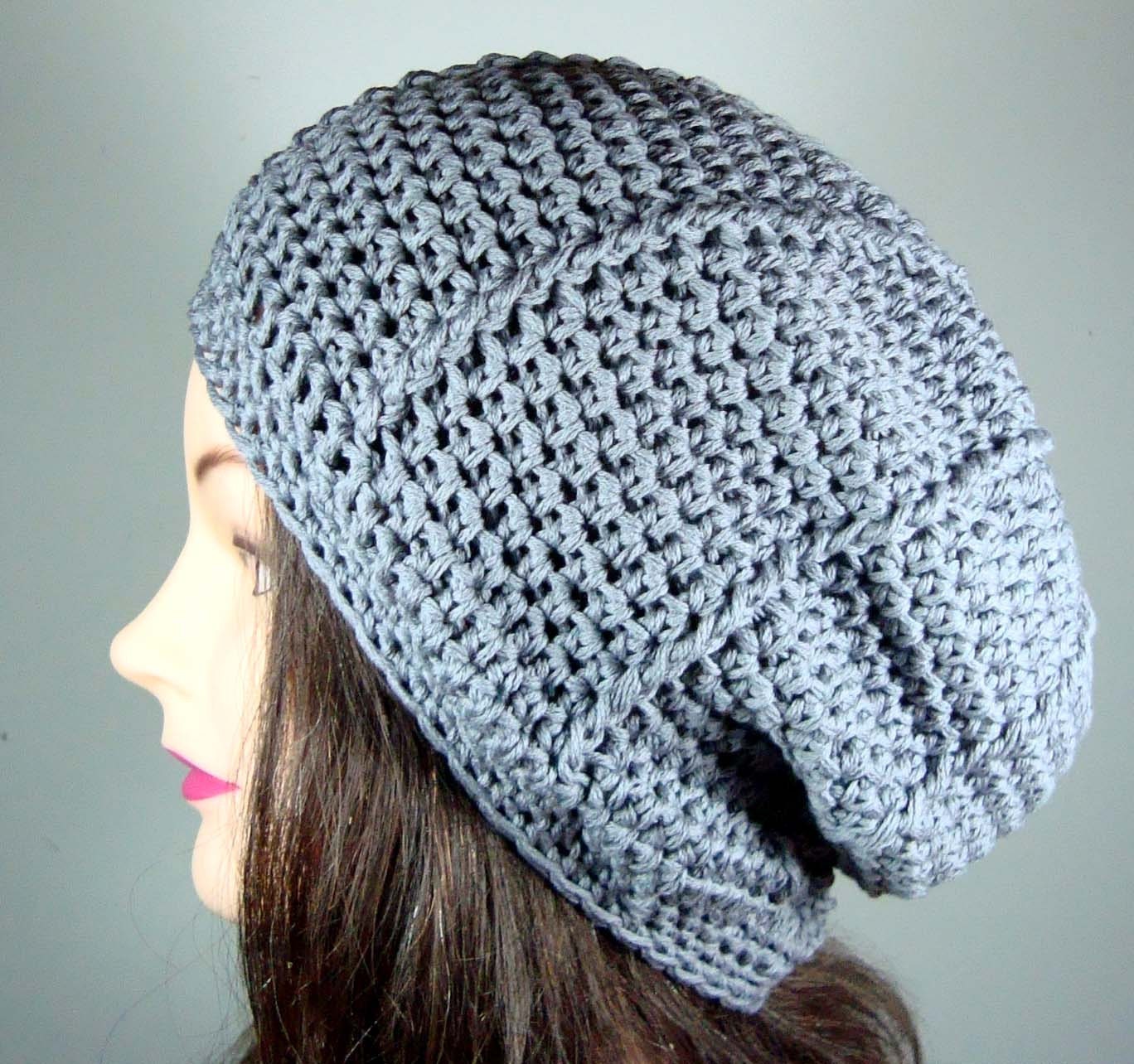 Slouchy Beanie in Gray with Cable Detail