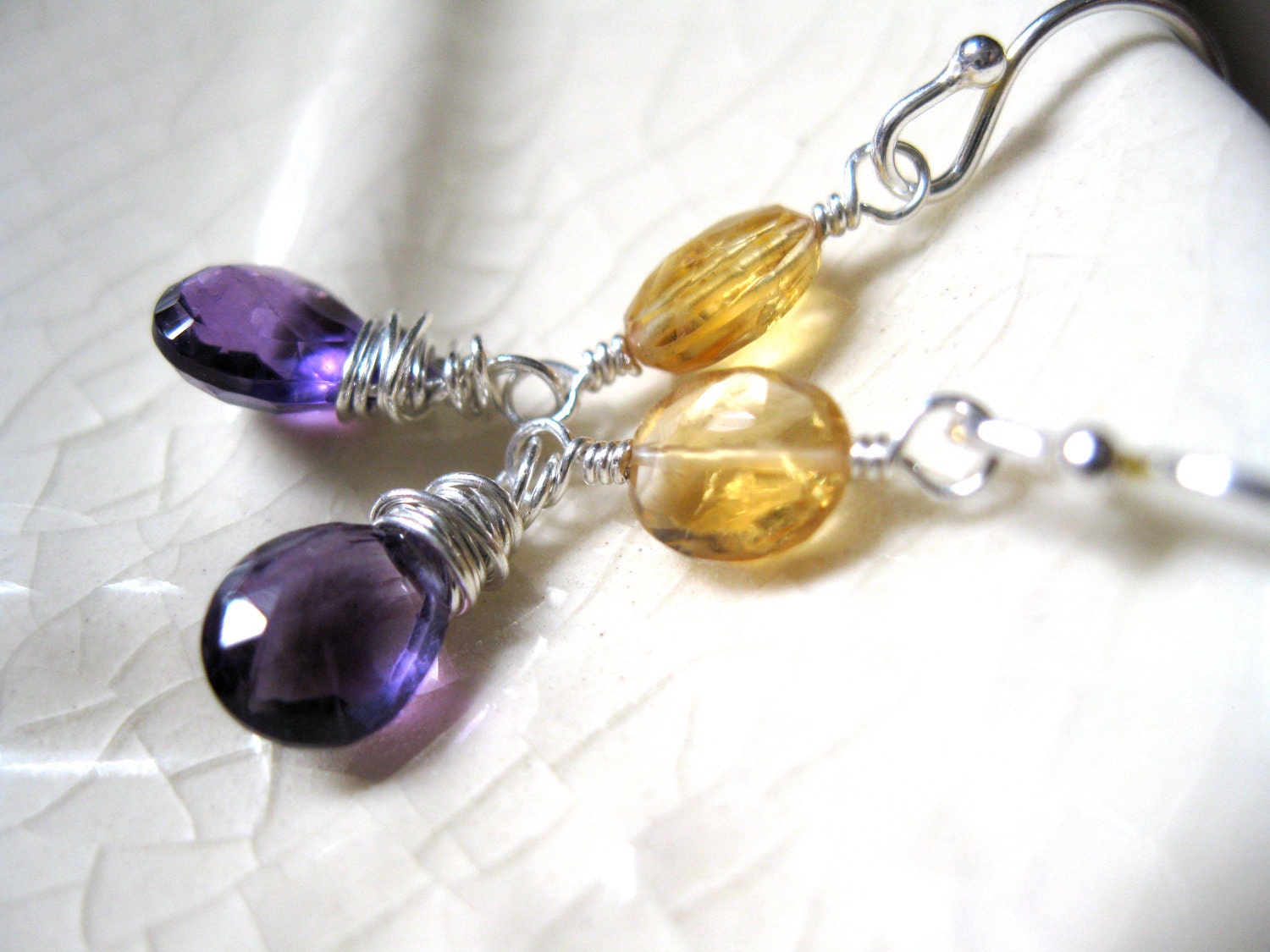 Amethyst & Citrine Earrings, Silver