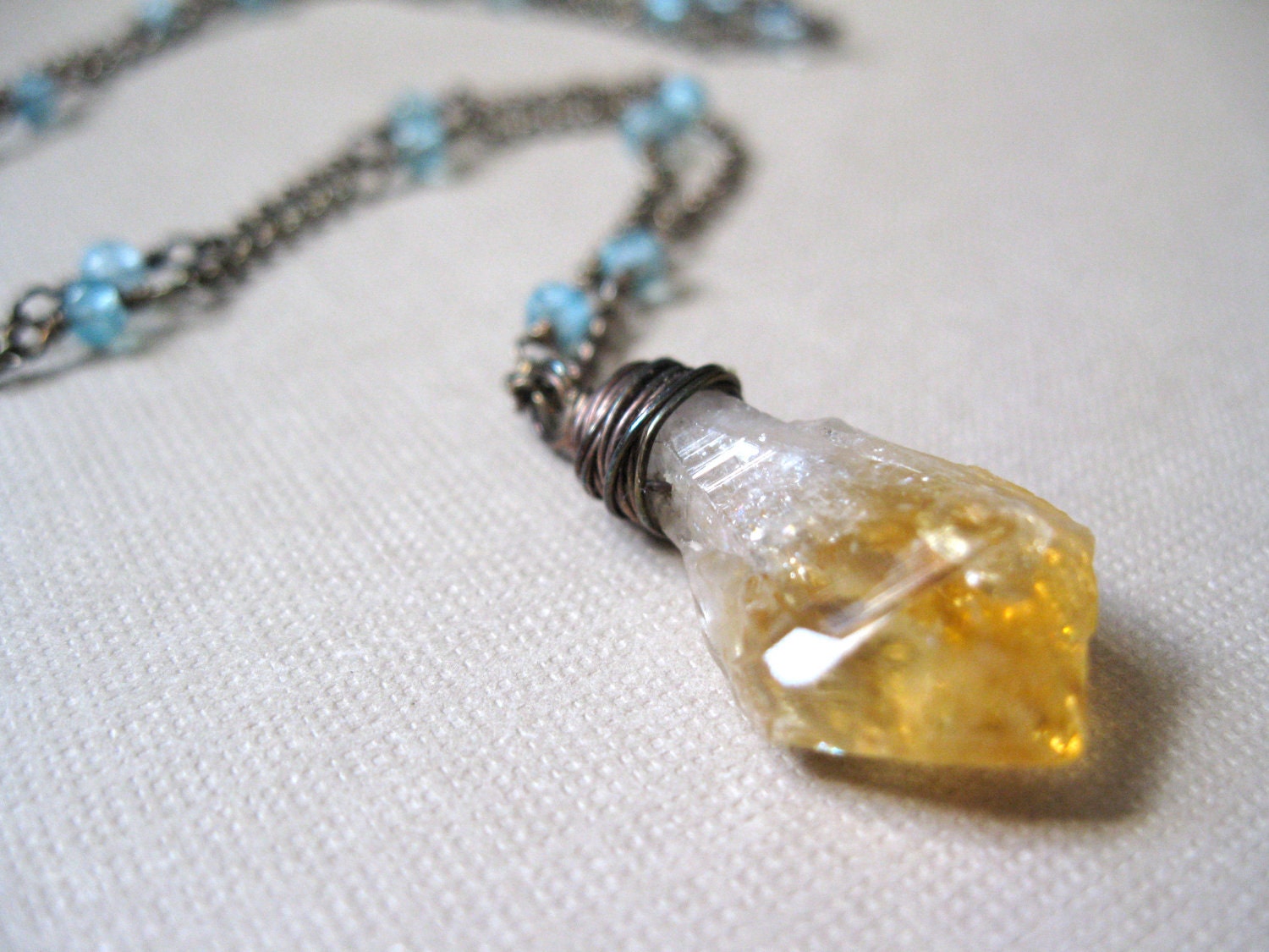 Citrine Crystal, Apatite Silver Necklace