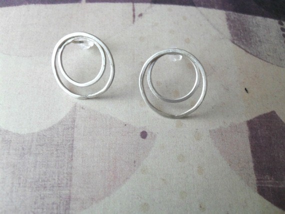Sterling silver ear studs-double circles earrings
