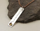 Birthstone Tag Necklace - Hand  Stamped ,Gemstone, Sterling Silver