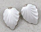 Finn Jensen Norway 925 White Enamel Clipon Earrings Modernist