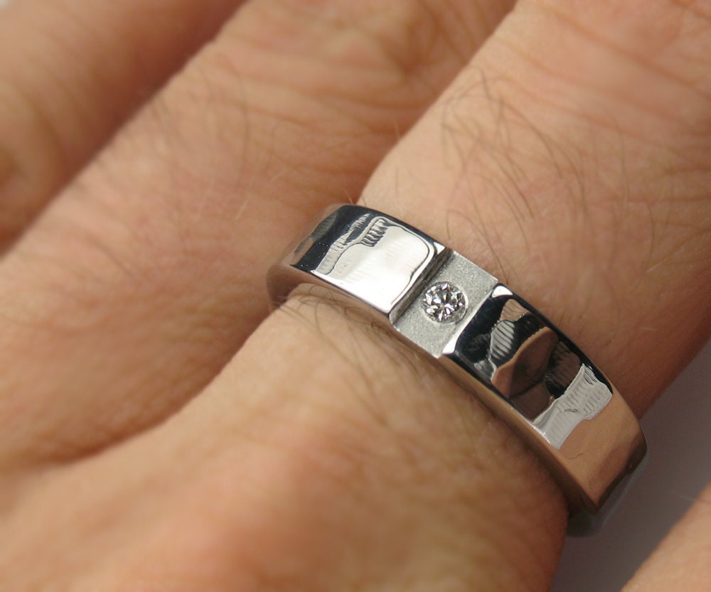 Steel Wedding Ring with Diamond