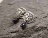 Dragon's Lair- Renaissance,Fine Silver,Garnet Post Earrings