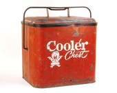 Vintage 1950's Red Metal Cooler Chest with Bottle Opener / Industrial Mantique