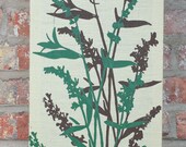 Sage stretched linen Botanical Wall Hanging - Brown/Olive