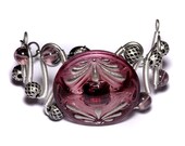 CyberSteam Bracelet - Czech Glass 2-DRAGONFLY Art Nouveau Cranberry Red Button