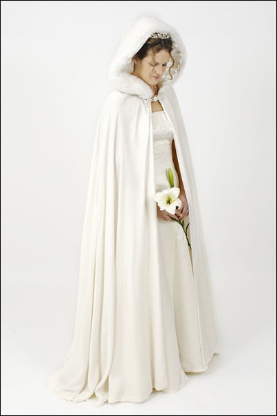 Winter White Velvet Wedding Cape, Cloak, CUSTOM Wool Satin Silk, bride. bridal