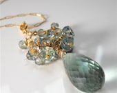 Moss Green Amethyst Briolette Necklace Pendant Topped with Wire Wrapped Gemstones. Fashion Jewelry Accessory - YourDailyJewels