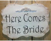 Wedding Sign Here Comes The Bride Wood White Shabby Chic Custom Photo Prop