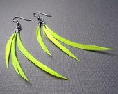 Trinity . Neon Yellow Feather Fringe Earrings with FREE SHIPPING