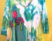 Tie Dye Funky Upcycled Shirt Green Turquoise