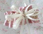 Heirloom Rose Satin-Antique French Lace-Pearls Garter-A Very Special Something Old