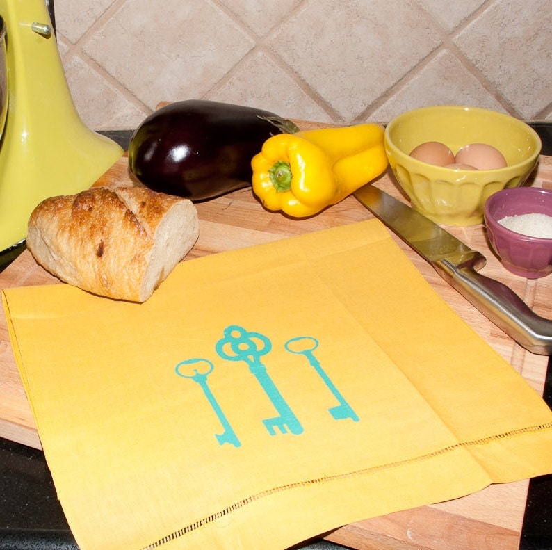 Skeleton Keys Mustard Yellow Linen Tea Towel