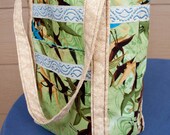 Small Tote  Bag - Green Cranes