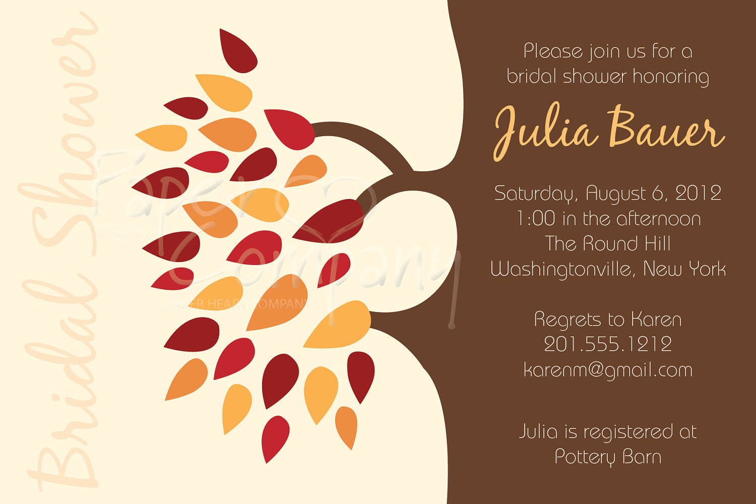 AUTUMN LEAVES Custom Shower Invitation/Bridal Shower Invitation/Baby Shower Invitation/Party Event Digital Design - You Print