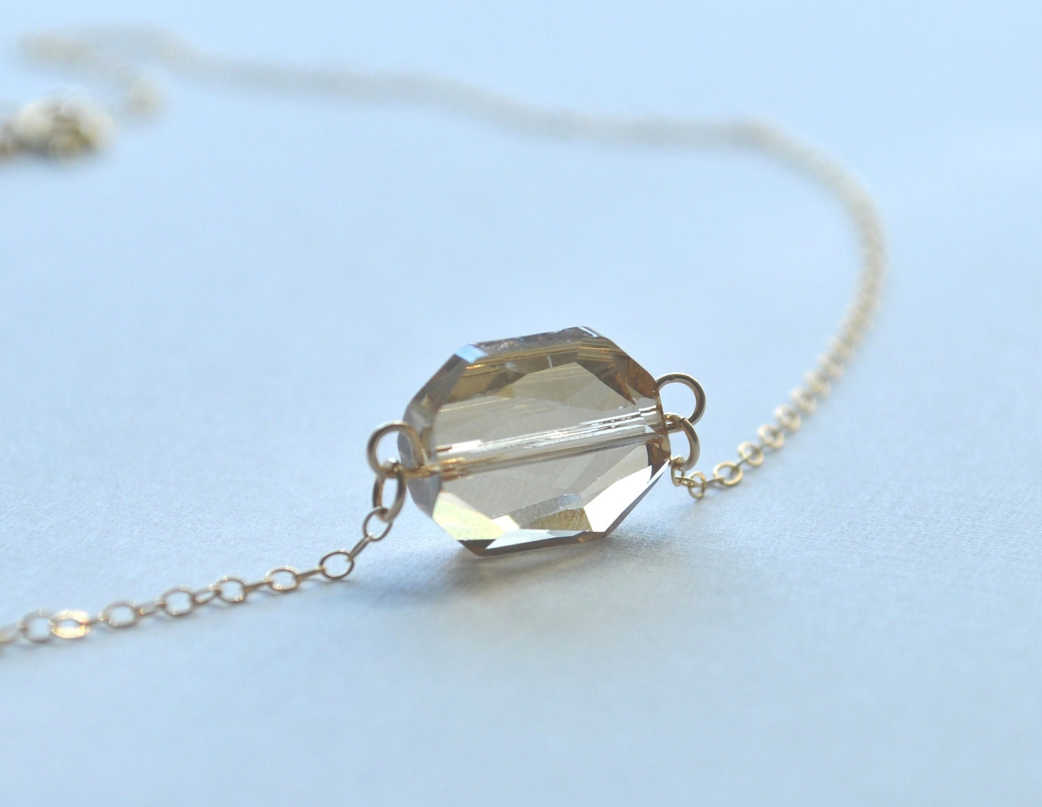 Octagon - Golden swarovski crystal gold filled necklace - solitaire graphic pendant - simple bridal or modern jewelry - adencreations