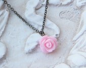 Pink Rose pendant antique brass necklace