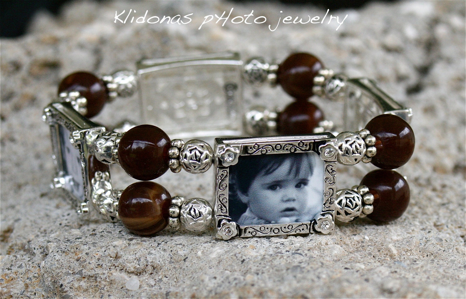 Photo Bracelet / picture bracelet with 4 frames / Wedding or Anniversary Gift for Mom/ KlidonasPhotoJewelry