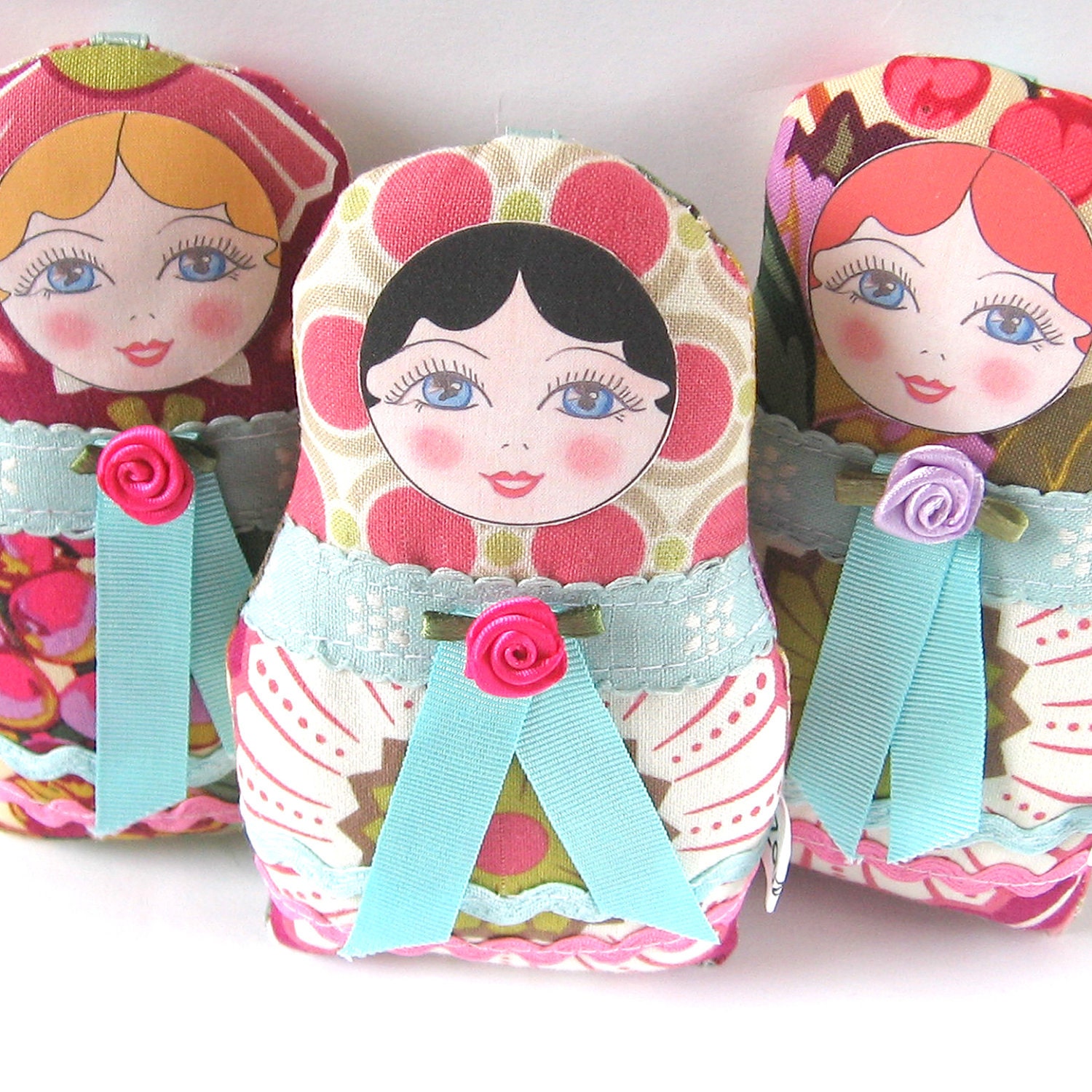 SALE - Babushka Matryoshka Cloth Doll with black hair - Petite size
