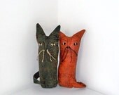 Primitive Folk Art Halloween Orange and Black Cat Dolls