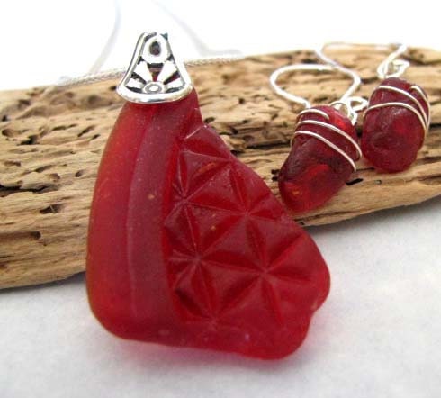 Spectacular Red Sea Glass Jewelry Set