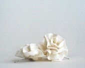 Wedding Bridal Hair Piece, Ivory Bridal Flower Hair Clips, Silk Rosettes, Wedding Hair Accessory - Set of Two (2)