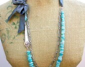 Skipping Stones-  necklace and earring set with stacked Amazonite, and Vintage silverware finding