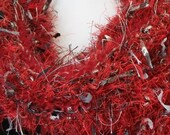 Hand Knit Scarf Wrap in Red and Silver Gray - Hot Couture