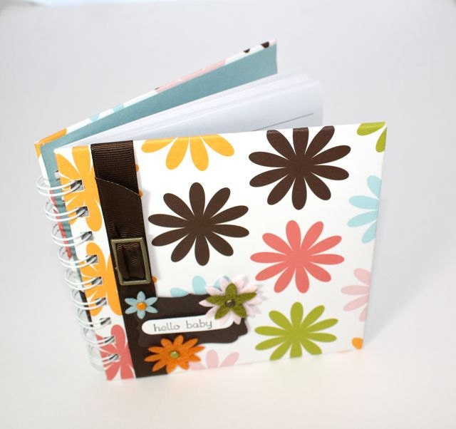 Baby or Pregnancy Journal, hello baby, bright colors with die cut flowers, 100 lined pages, spiral bound, personalize