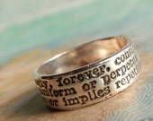 Always Definition, Commitment Ring in Recycled Fine Silver, Eco Friendly Gift for Her or Him, Custom Sizes 4 5 6 7 8 9 10 11 12 13 14 15
