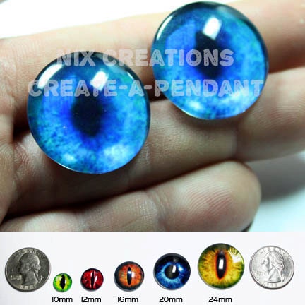 16mm Blue Glass Siamese Cat Eyes Handmade Glass Taxidermy Eyes Cabochons for Steampunk Jewelry and Pendant Making