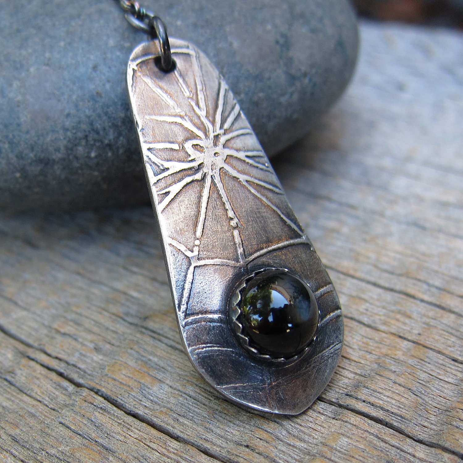 Queen of the Demonweb Pits Necklace II ... Fine Silver Spiderweb with Black Star Sapphire Bezel