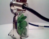 Genuine green Beach sea glass gemstone jewelry vial bottle handmade necklace