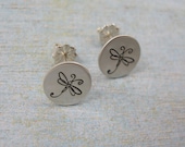 Hand Stamped Earrings - Sterling Silver Post Earrings - Dragonfly Earrings - Hand Stamped Jewelry