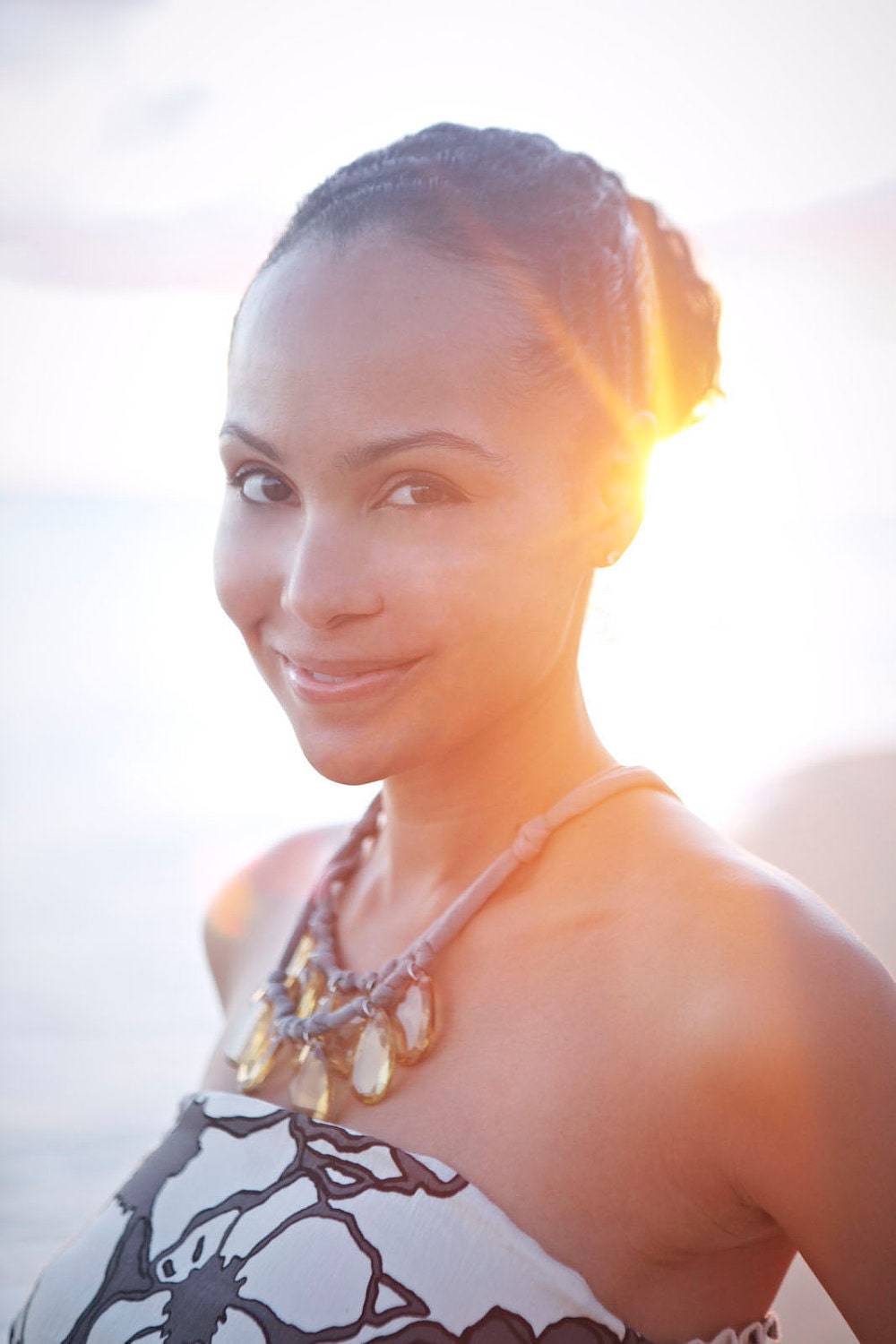 translucent amber and grey jersey knit necklace