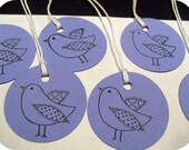 8 Little Birds --  Hand Stamped Round Periwinkle Tags LAST SET