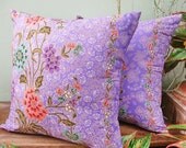 Purple  Floral Authentic Javanese Batik sofa Throw decorative pillow cushion covers 18 inches
