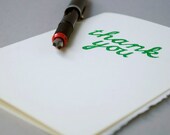 Ivory Thank You Card - Green Cursive Font Linocut