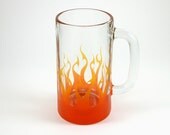 Etched Glass Mug - Tribal Flames - Custom Painted Yellow and Orange with Gold Flake