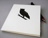 Owl Blank Notecards - Black Silhouette Block Print on Ivory - 5 x 7 inches