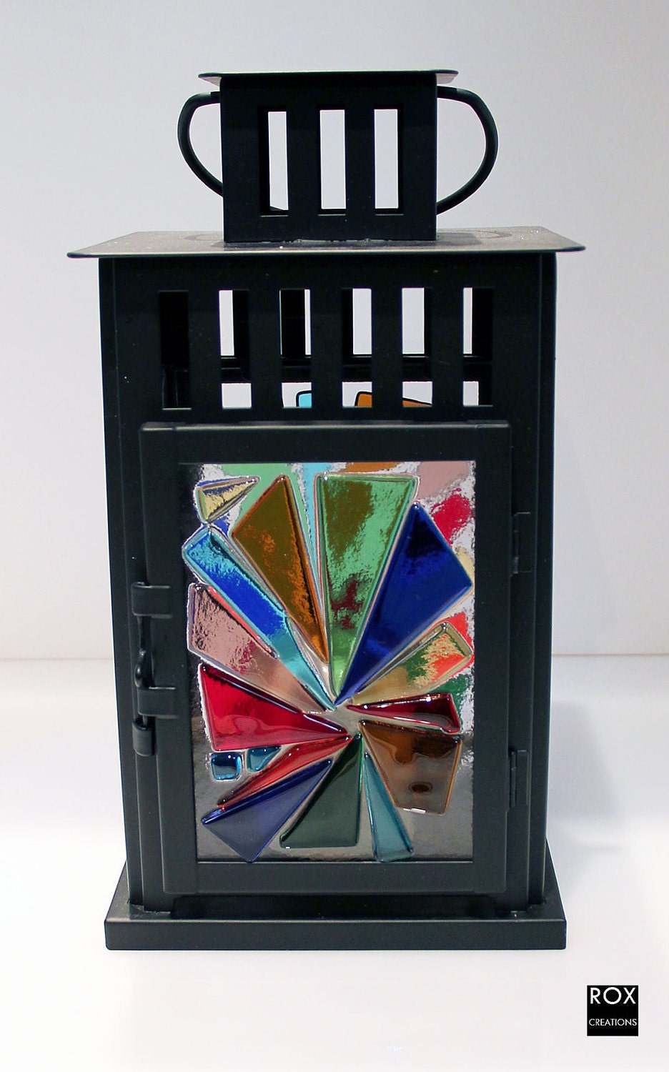 Fused Glass Mutli-Colored Lantern