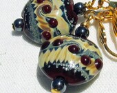 Mustard, Black and Dark Red Earrings - Flame Lampwork