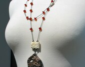 Vintage Bone, Carnelian and Jasper Fish Pendant Necklace - Island chic